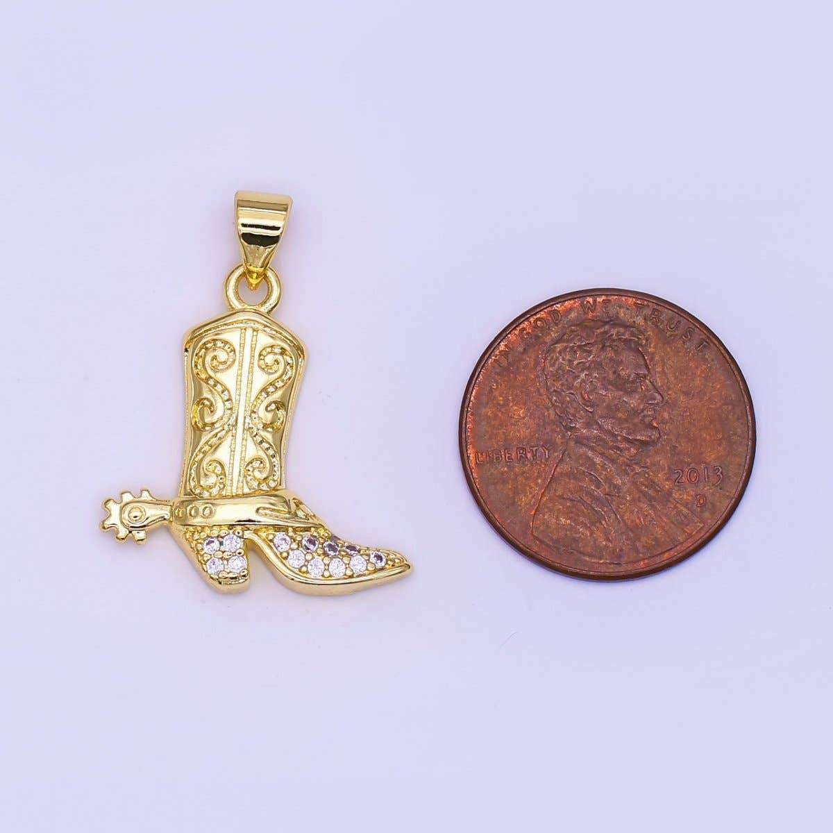 24K Gold Filled Micro Paved CZ Cowboy Boots Pendant |