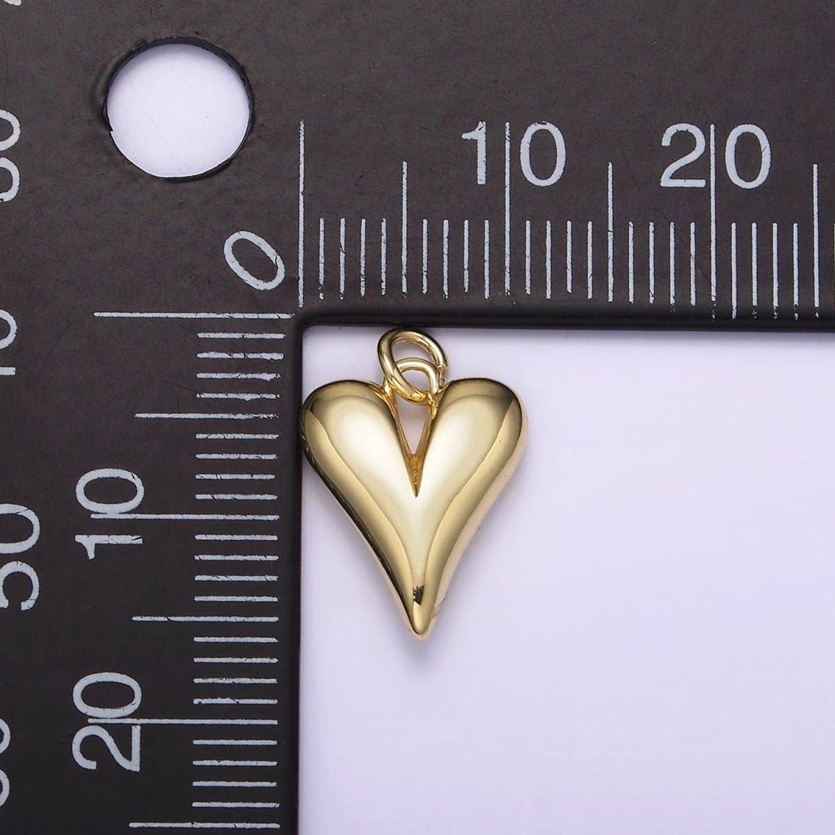 14K Gold Filled 16mm Long Puffed Minimalist Heart Charm In Gold |