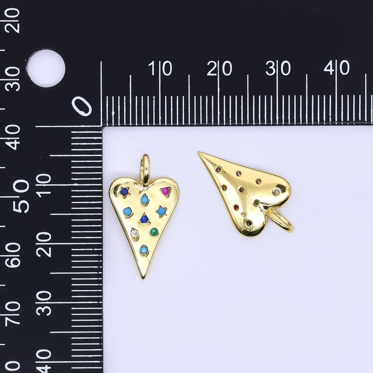 24K Gold Filled 21.5mm Colorful CZ Multi Shape Heart Love Charm | AH707