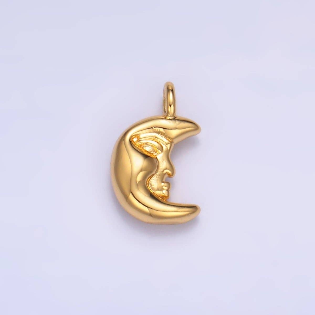 24K Gold Filled Celestial Crescent Moon Face Charm in Gold & Silver | W833