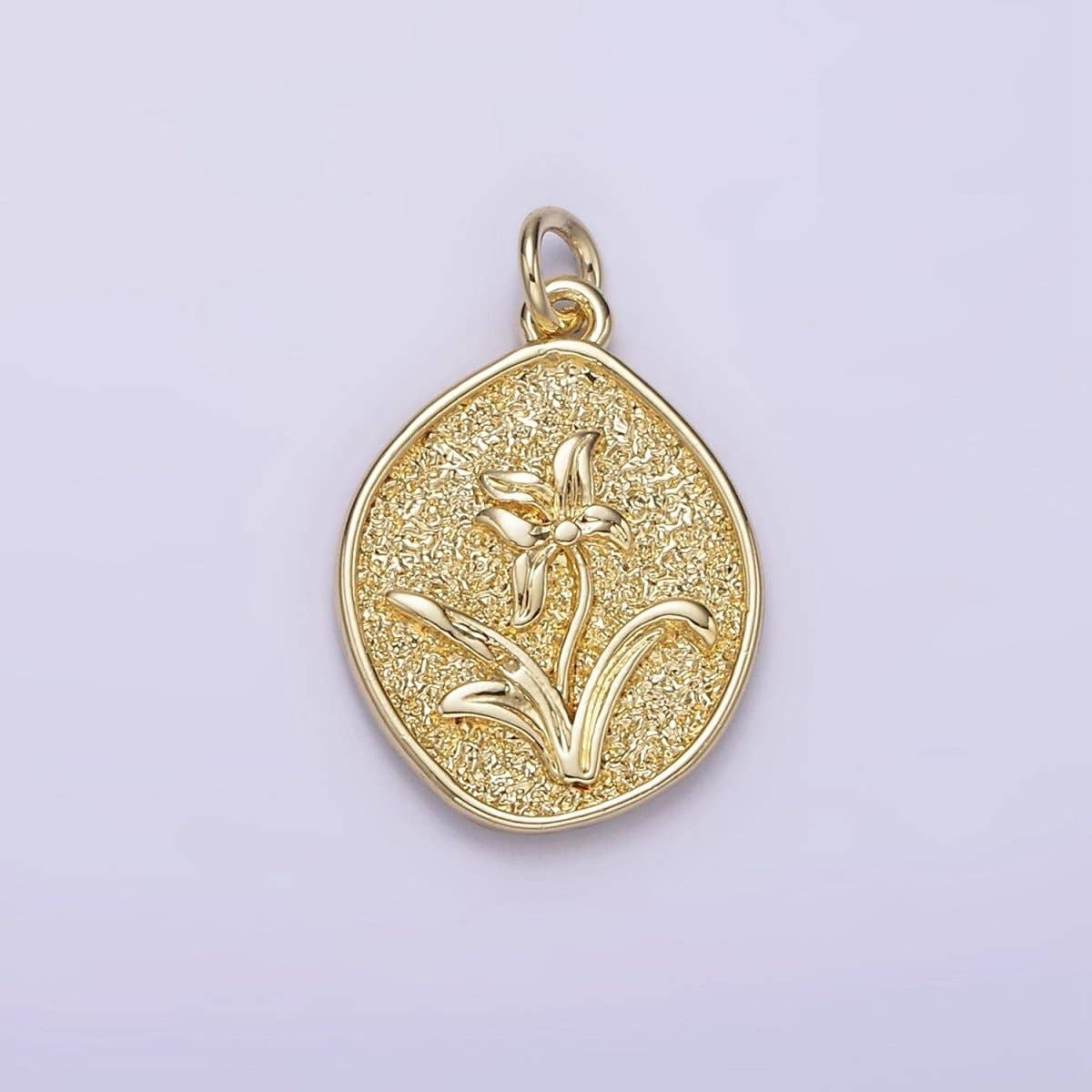 14K Gold Filled Lily May Birth Flower Hammered Stamped Personalized Double Sided Charm |
