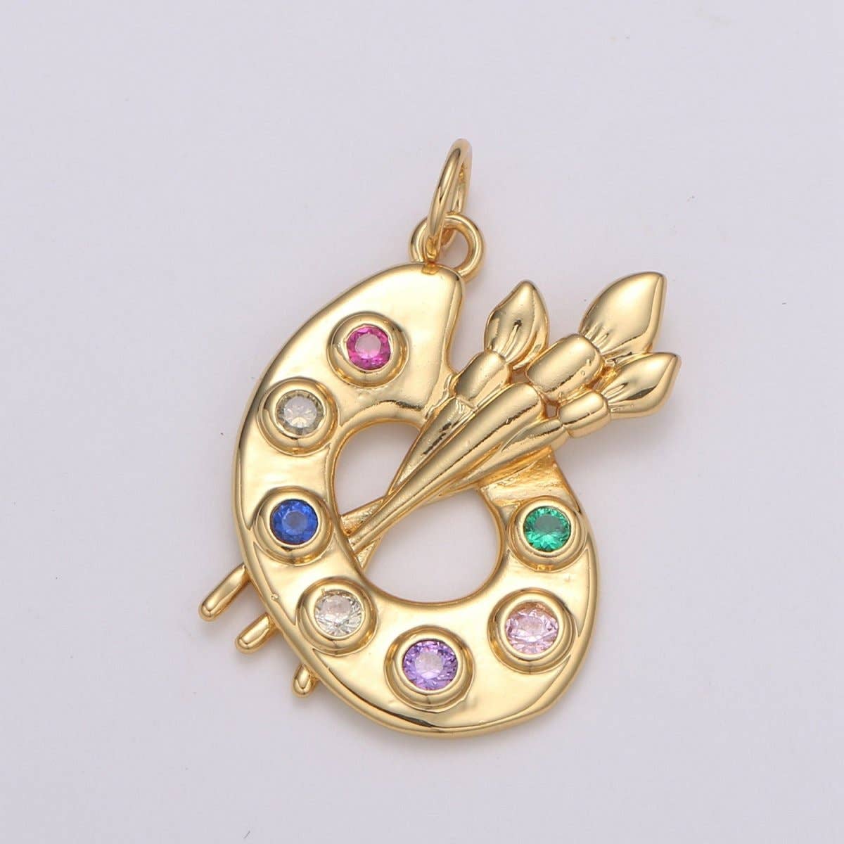 14K Gold Filled Multicolor CZ Paintbrush Art Tool Charm |