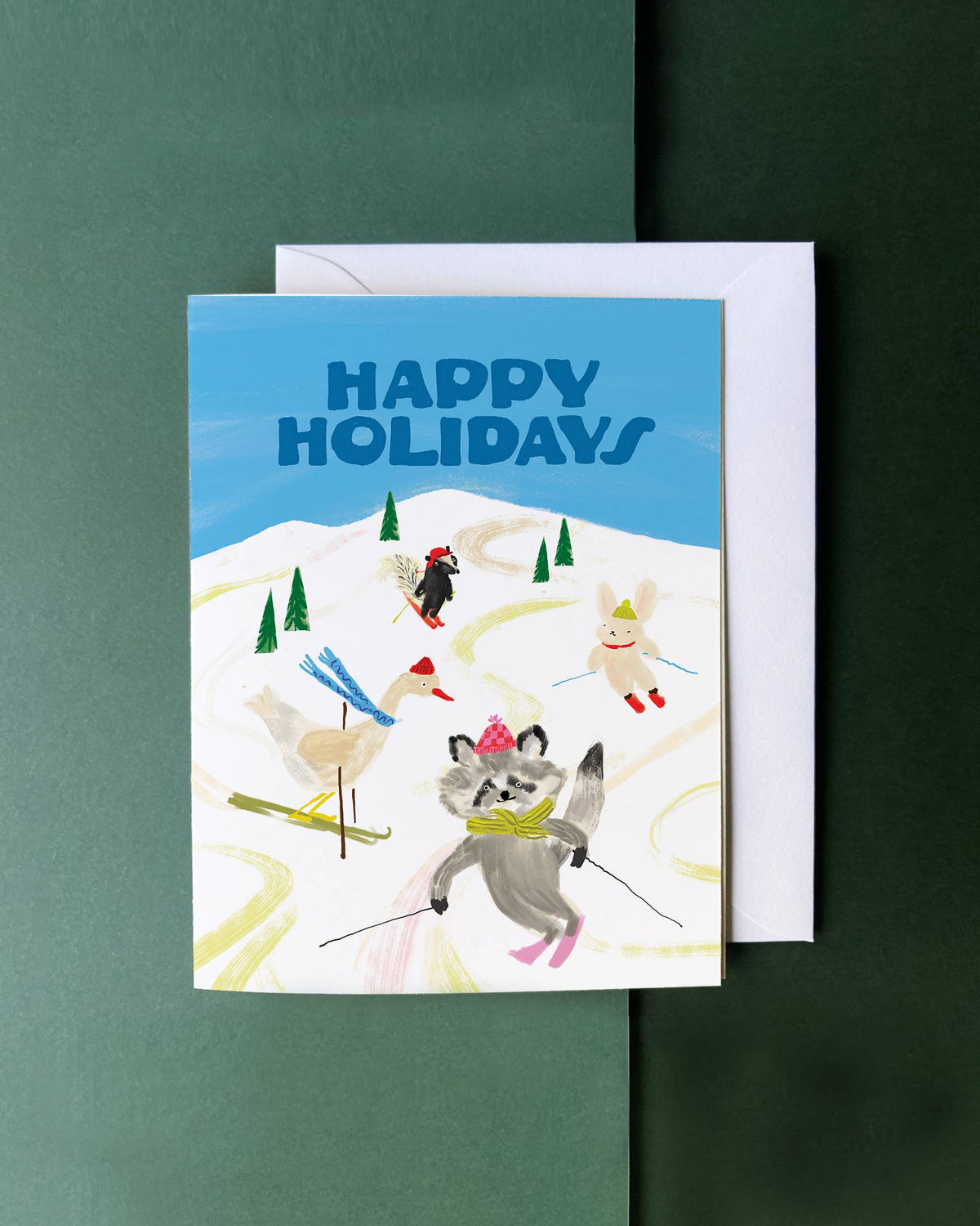 Woodland Ski Slope - Sweet Animal Winter Holiday Card