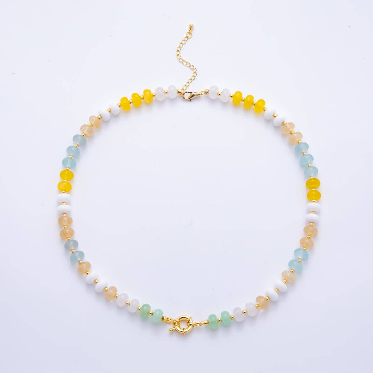18K Gold Filled Colorful Candy Gemstone Beaded Chain Necklace 17.5 Inch with Extender | WA-3318