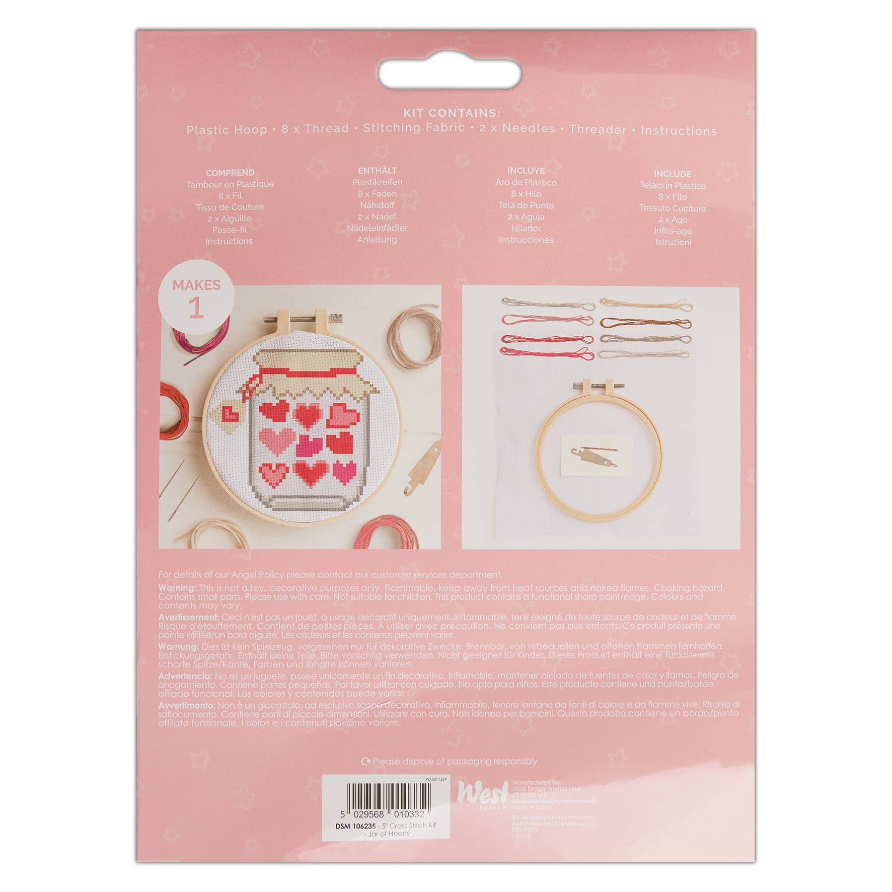 Simply Make Cross Stitch Craft Kit - Jar Of Hearts Design