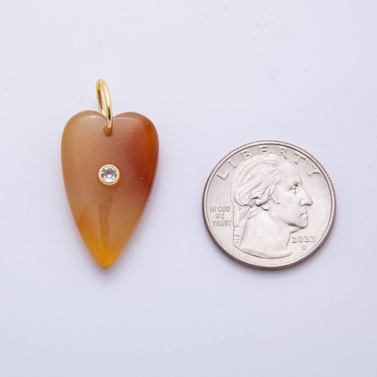 18K Gold Filled 35mm Carnelian, Aventurine, Quartz Long Heart Gemstone Charm | AH890 AH891