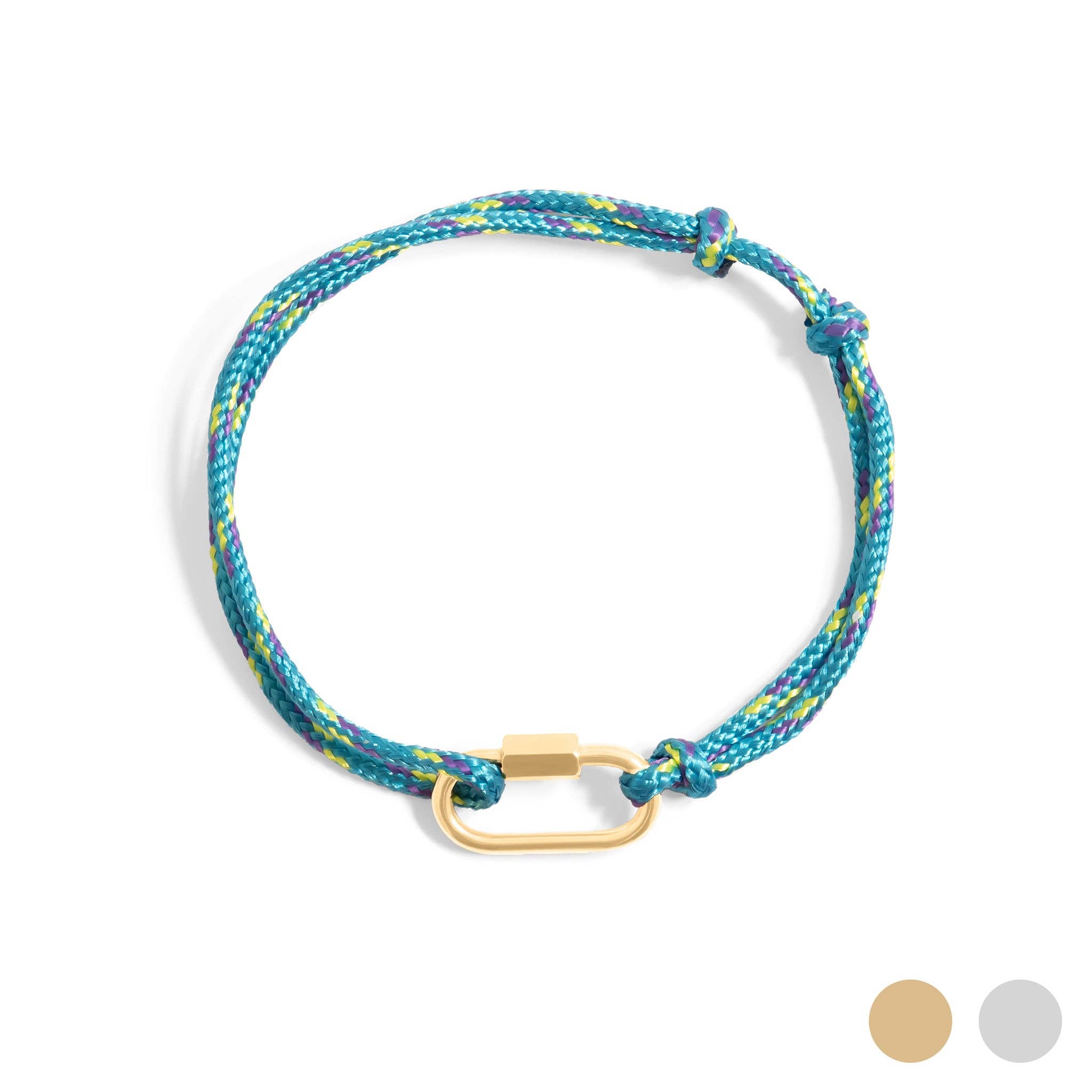 18K Gold PVD Stainless Steel Teal Rope Carabiner Bracelet