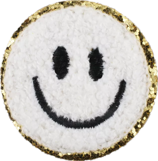 Smile Face Iron On Gold Glitter Patches