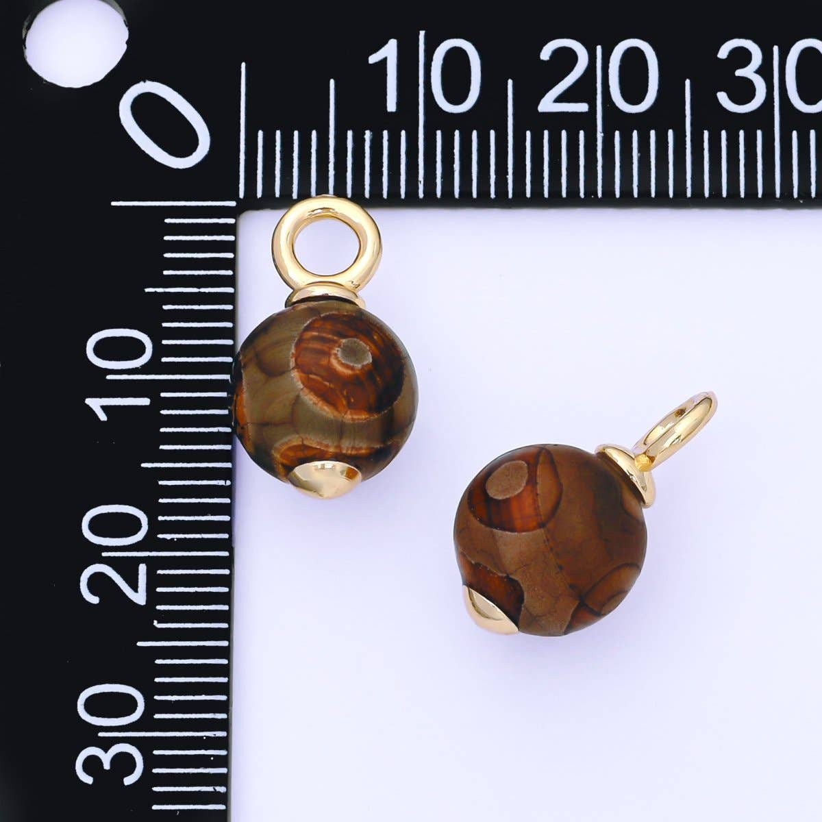 24K Gold Filled 18mm Light Brown Agate Gemstone Drop Charm | AF1302