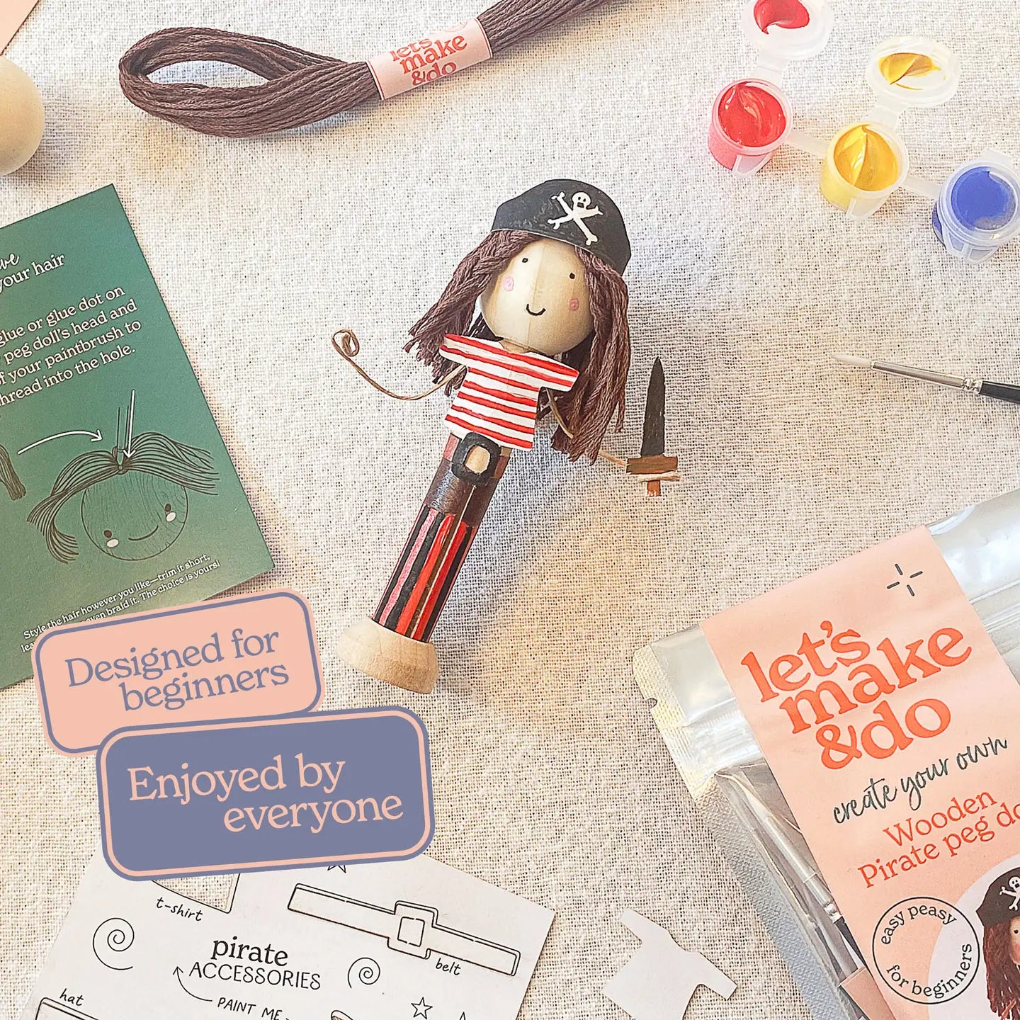 Let's Make & Do Create Your Own Pirate Wooden Peg Doll Kit image 1