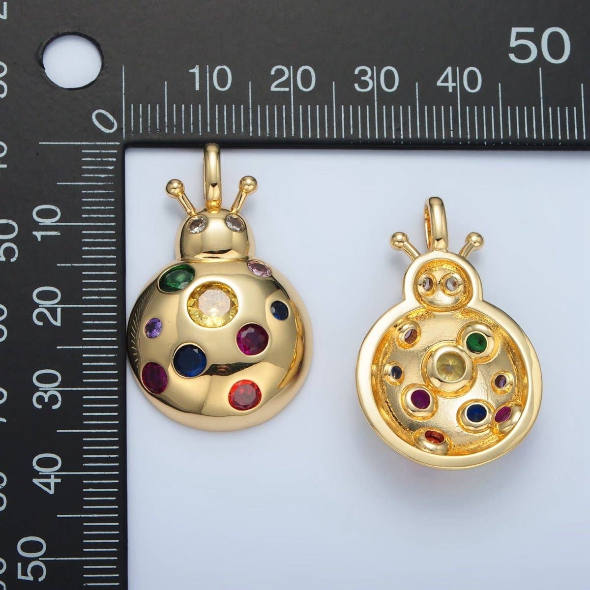 14K Gold Filled Multicolor CZ Dotted Ladybug Insect Pendant |