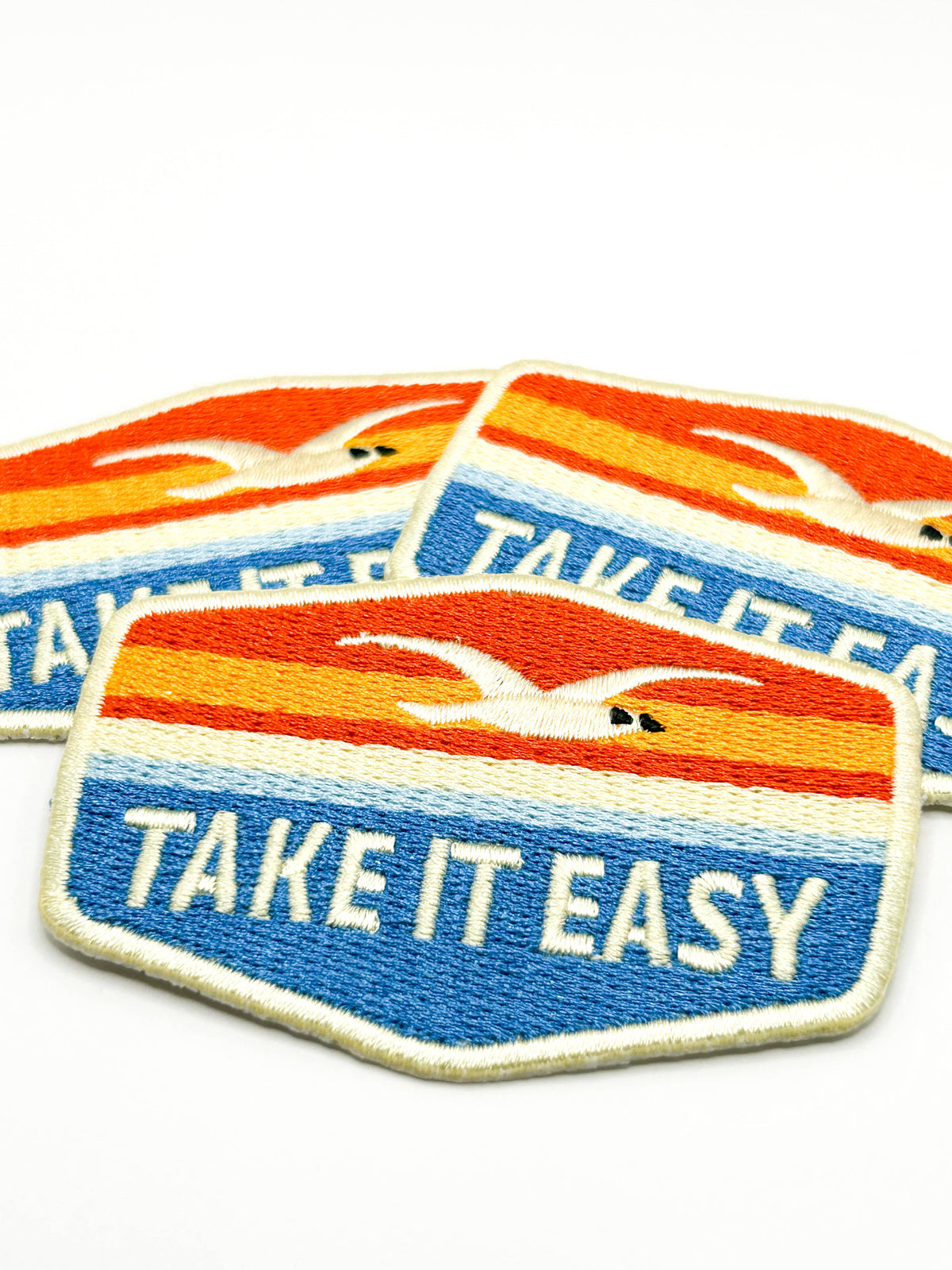 Take It Easy Patch | Retro Sunset Bird Embroidered Patch