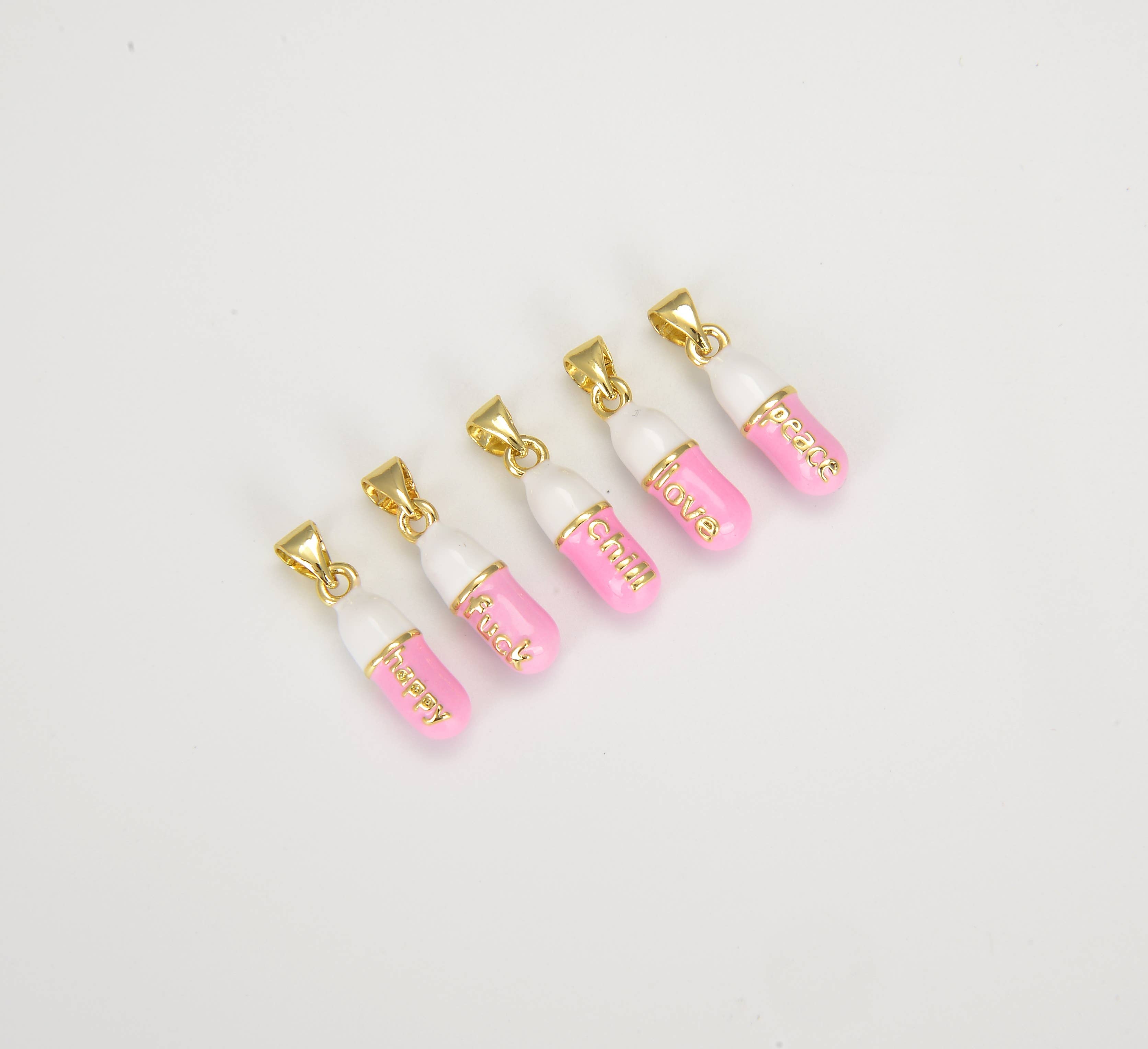 Dainty Enamel Pill Bar Charm Pendant in Gold Filled