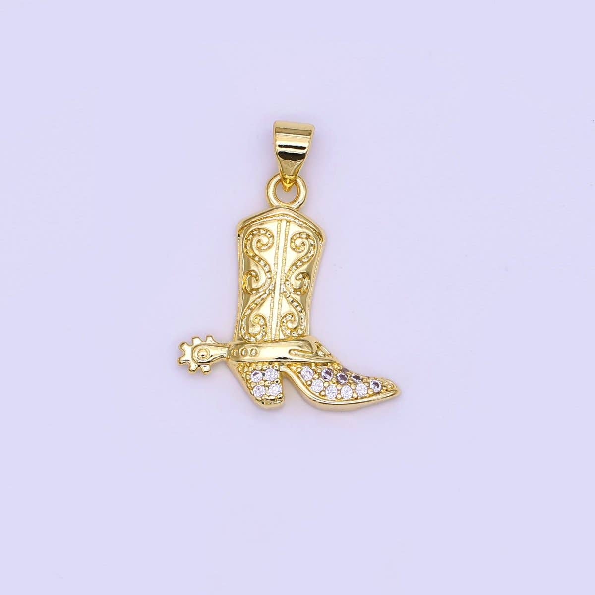 24K Gold Filled Micro Paved CZ Cowboy Boots Pendant |