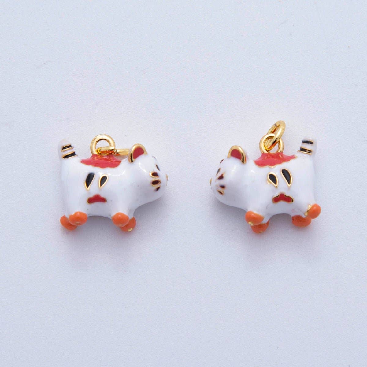 18K Gold Filled Enamel Red Fortune Cat Charm |