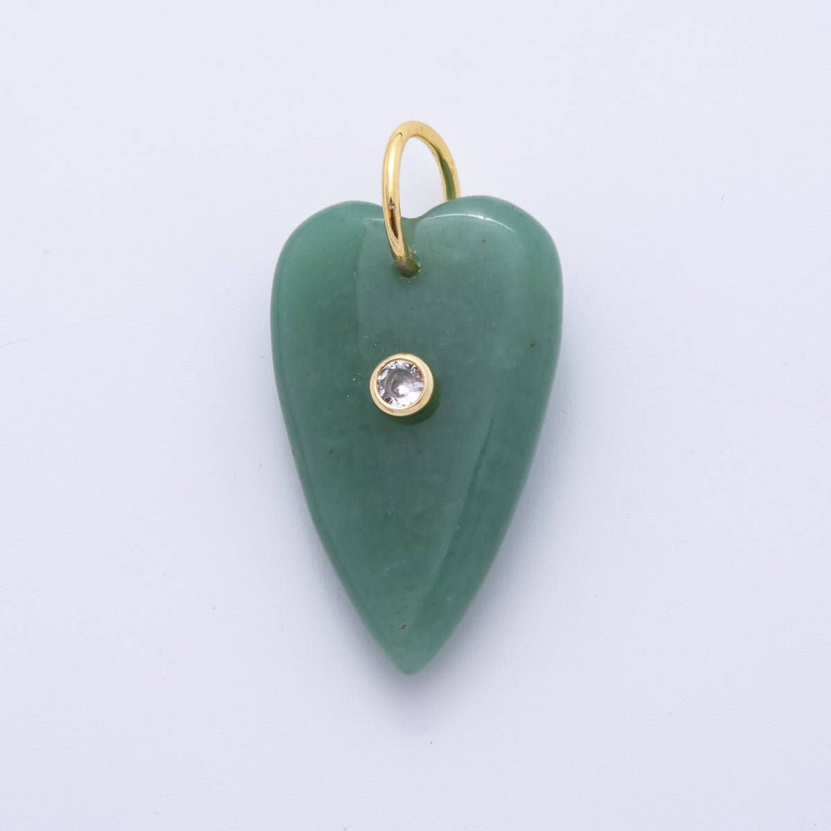 18K Gold Filled 35mm Carnelian, Aventurine, Quartz Long Heart Gemstone Charm | AH890 AH891